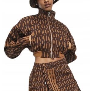 Ivy Park Cropped Full Zip Brown Monogram Twill Track Jacket